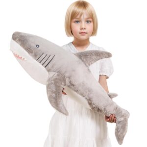 ffxiong 32 inch giant shark stuffed animal pillow, big whale shark cute doll body soft plush stuffed animals toys, gifts for boys girls kids valentines christmas birthday party