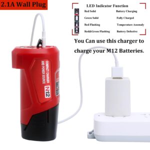 M-12 Battery Charger for Milwaukee M12 12V Heated Jacket, 48-59-1201 49-24-2310 USB Power Source Compatible with 48-11-2420 48-11-2411 48-11-2401 Lithium-ion Battery Charging Adapter