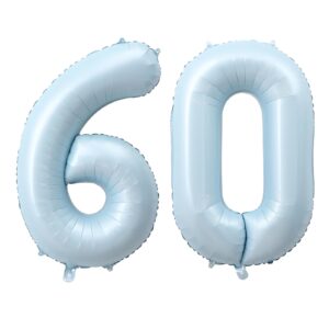 yfhvjtko 40 inch number 60 foil balloons 60th celebration decorations for happy 60th birthday party wedding bridal shower engagement photo shoot anniversary decoration, number 60 baby blue balloon