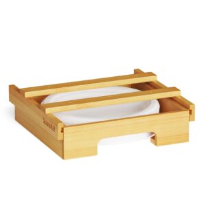 spaceaid 10-inch paper plate dispenser, under cabinet bamboo plates holder, kitchen counter vertical plate dipensers holders countertop caddy (for 10 inches plates, bamboo)