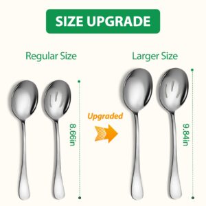 Large Serving Spoons, 4 Pieces Large Stainless Steel Serving Spoons Set Includes 2 Large Serving Spoon,2 Large Slotted Spoons. Serving Spoons for Parties, Dishwasher Safe, 10-Inch