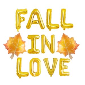 fall in love with maple leaves balloons, gold autumn party sign, wedding/engagement/bridal shower/bachelorette party decoration supplies