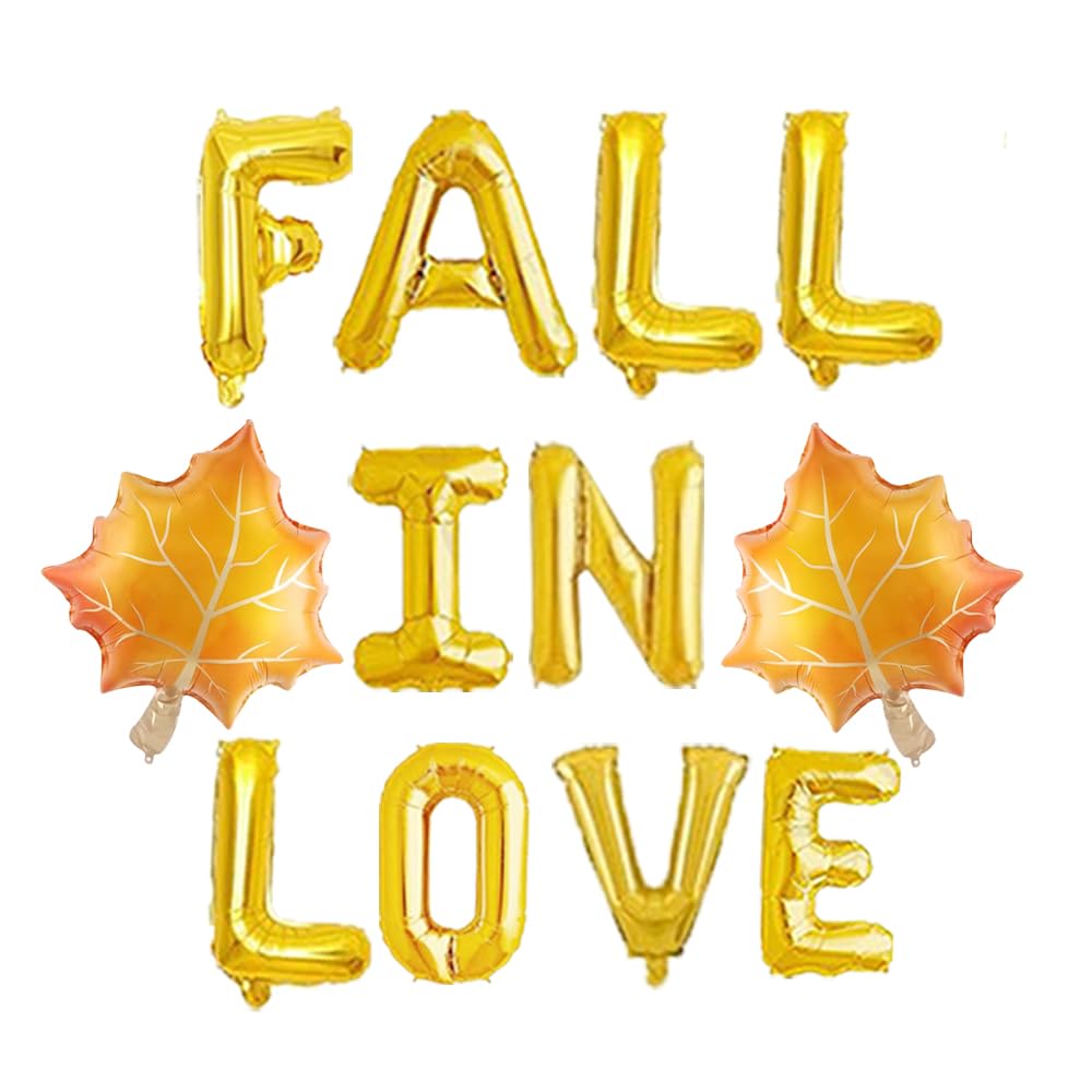 Fall In Love With Maple Leaves Balloons, Gold Autumn Party Sign, Wedding/Engagement/Bridal Shower/Bachelorette Party Decoration Supplies