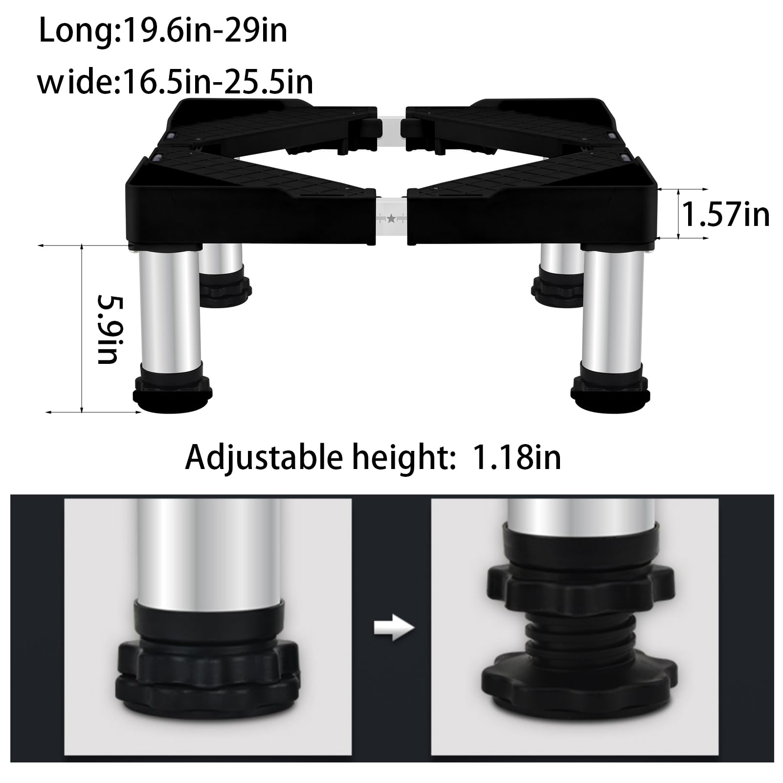 TYJZKJWQ Washer stand Heavy Duty Adjustable washing machine pedestal legs Height 5.9in washing machine stand long Adjustable 19.6in~29.5in , Width Adjustable16.5in--25.5in for dryer stand pedestal