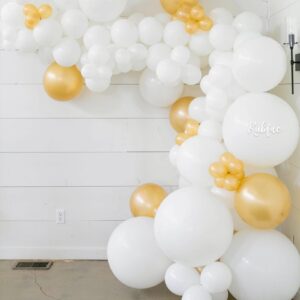 RUBFAC Double Stuffed White Balloons Different Sizes 18 12 5 Inches for Garland Arch, Premium White Latex Balloons for Birthday Baby Shower Graduation Wedding Anniversary Party Decorations