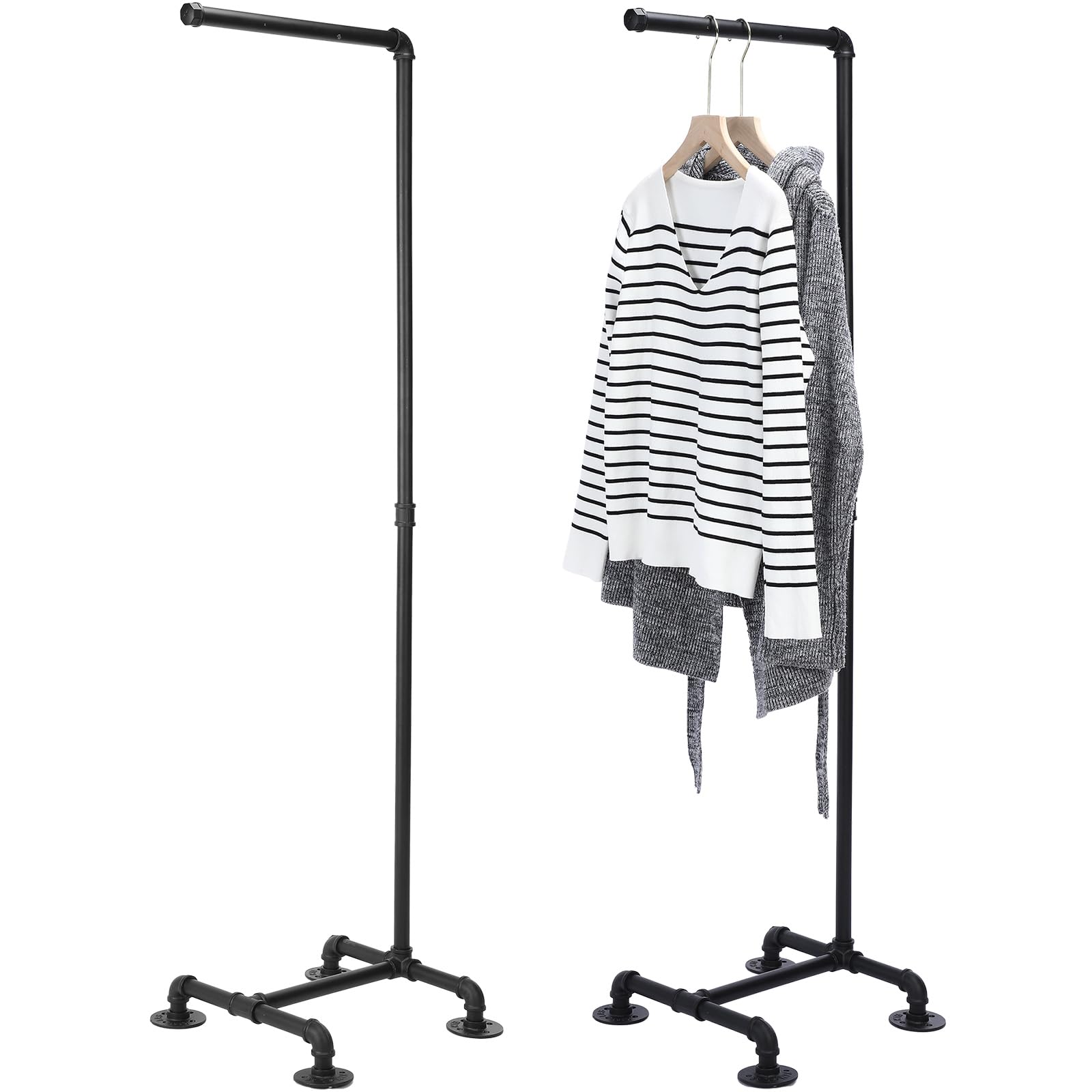 Hoolerry Industrial Pipe Clothing Rack 59.5'' Dress Hanger Coat Racks MultiPurpose Free Standing Industrial Closet Rod Standing Iron Garment Bar for Retail Vendor Closet Storage Display Hanging, Black