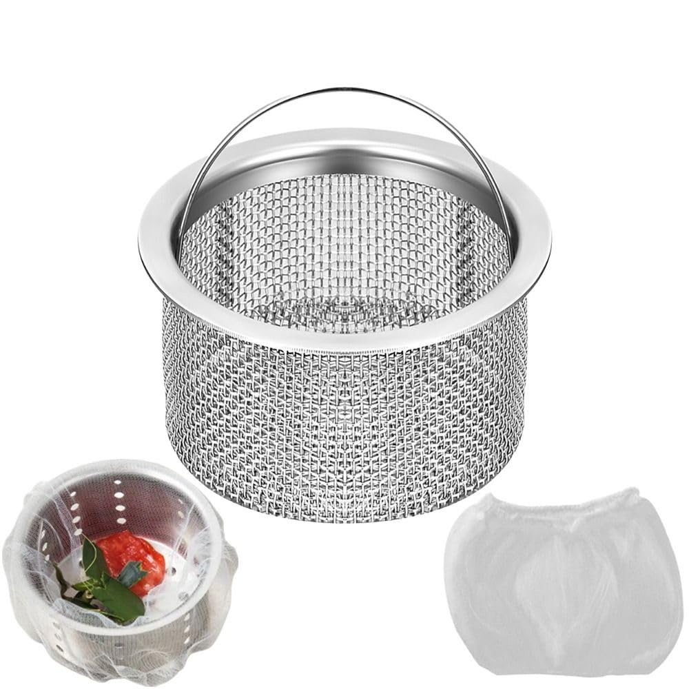 Kitchen Sink Strainer with Kitchen Sink Strainer Mesh Bag, Stainless Steel Kitchen Drain Food Catcher Filter Garbage Disposal Strainer Basket with 200 PCS Disposable Sink Net Strainer Filter Bags