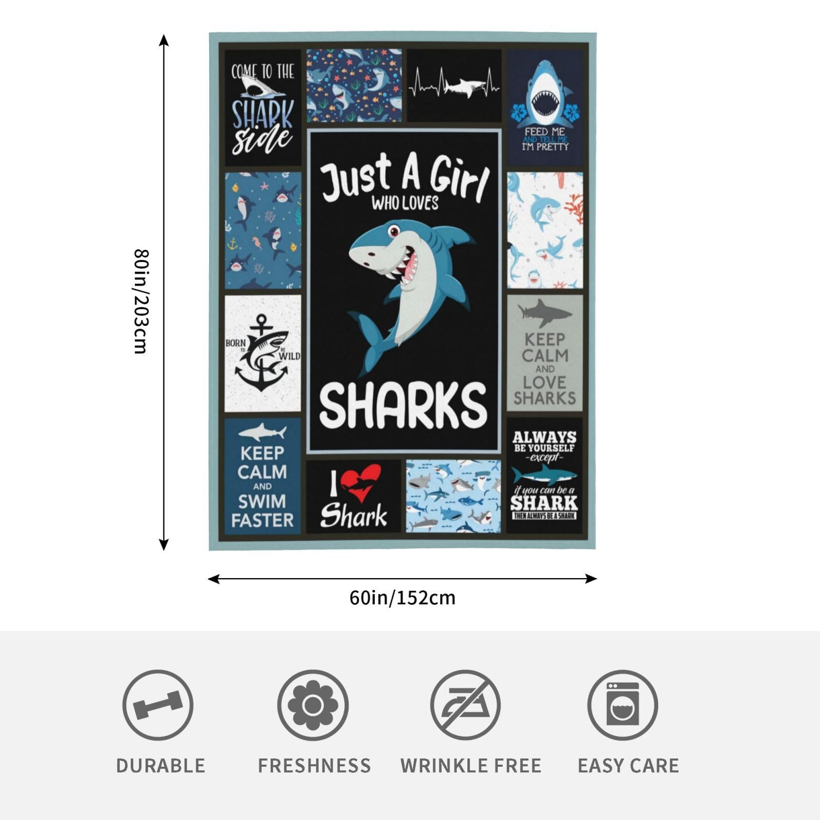 Shark Blanket Super Soft Warm Shark Fleece Throw Blanket Cozy Fluffy Just a Girl Who Loves Sharks Lightweight Flannel Gifts Blankets for Kids Adults 80"X60"