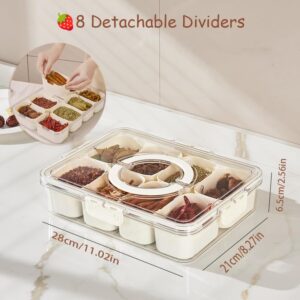 ZEENING Divided Clear Snack Box Serving Tray with Lid & Handle, Snackle Box Charcuterie Board Container Storage Organizer for Fruit, Candy, Veggie, Nuts & Snacks, Perfect for Party, Travel, & Picnic