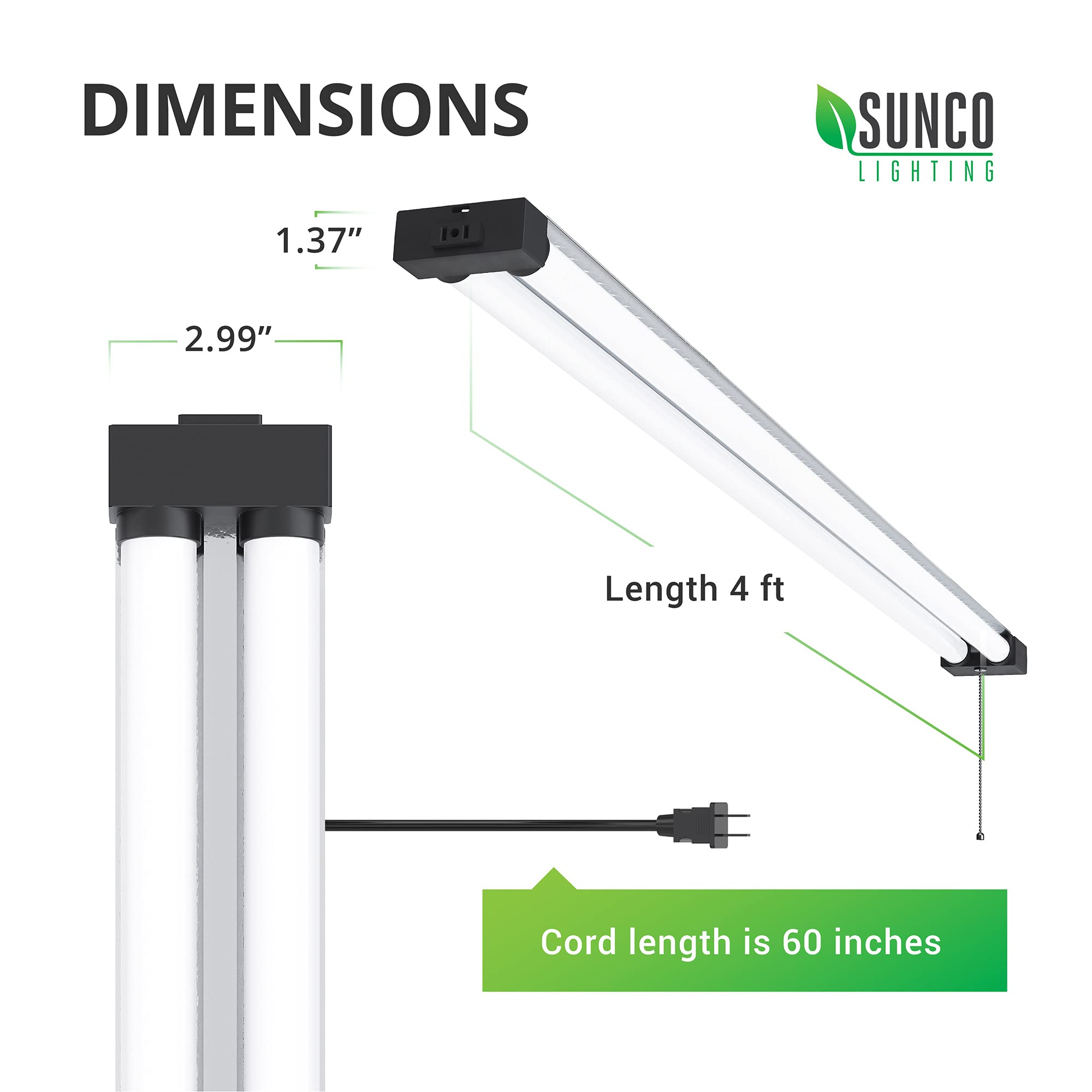 Sunco Lighting 32 Pack Shop Lights LED 4ft Plug in Linkable Workshop Fixture, 4100 LM, Link Up to 4, 5FT Power Cable, Surface or Suspension Mount, 40W, 6000K Daylight Deluxe, 48 Inch, Frosted ETL