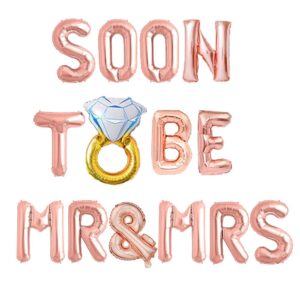 soon to be mr & mrs balloons, rose gold wedding rehearsal/engagement/bridal shower/bachelorette party sign supplies decorations