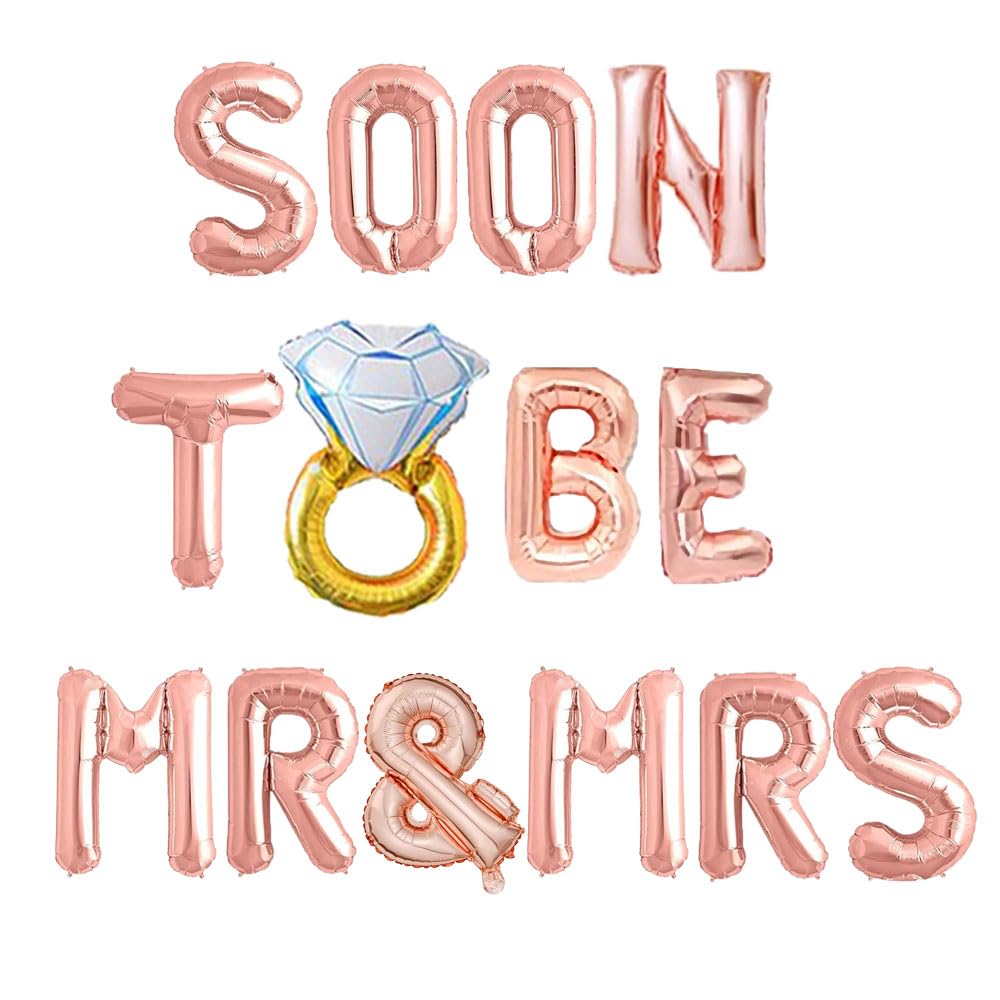 Soon To Be Mr & Mrs Balloons, Rose Gold Wedding Rehearsal/Engagement/Bridal Shower/Bachelorette Party Sign Supplies Decorations