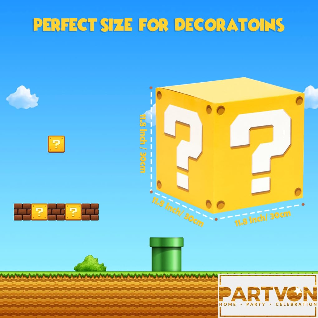 PARTVON 6 Pieces Video Game Question Boxes 11.8 x 11.8 Inch Question Box Party Decorations Video Game Party Favor Props Brick Comic Theme Party Decorations Supplies