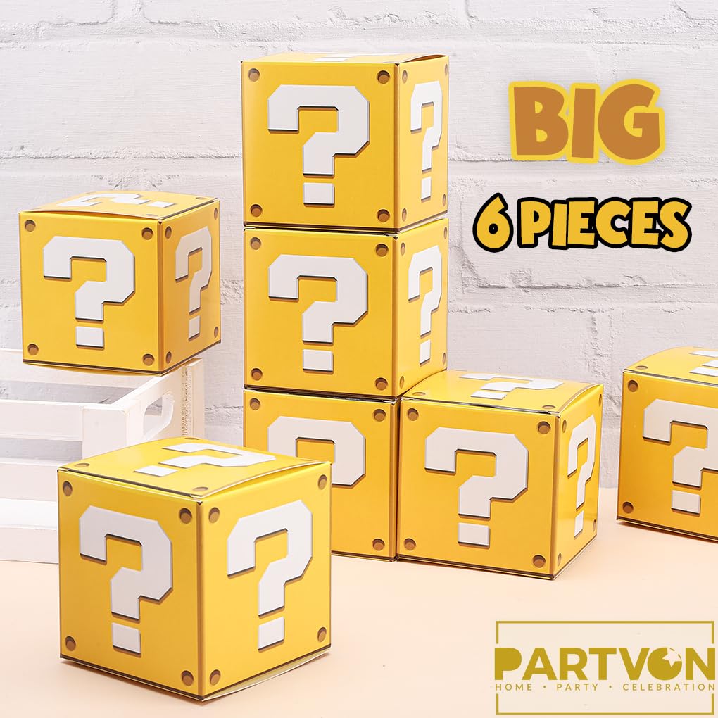 PARTVON 6 Pieces Video Game Question Boxes 11.8 x 11.8 Inch Question Box Party Decorations Video Game Party Favor Props Brick Comic Theme Party Decorations Supplies