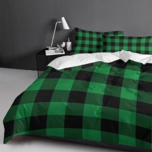 LooPoP Christmas Comforter Sets California King Size Buffalo Check Plaid Soft Bedding Duvet Cover Sets 3 Pieces Green Black Bedding Set with Comforter Cover and 2 Pillow Cases Bedroom Xmas Decor Gift