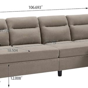 Tornama 106'' Convertible Sectional Sofa Couch, 4 Seater L Shaped with Reversible Chaise, Modern Microfiber Couches for Living Room, Beige