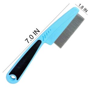 JIANYI Flea Comb with Rubber Handle, Flea and Tick Comb for Dogs & Cats, Fine Tooth Dog Comb for Grooming (Blue)