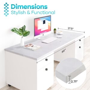 Kaboon Universal Tabletop 55"x27.5", Solid One-Piece Melamine Table Top, Double Desk L-Desk DIY, Home and Office Countertop, White Rock