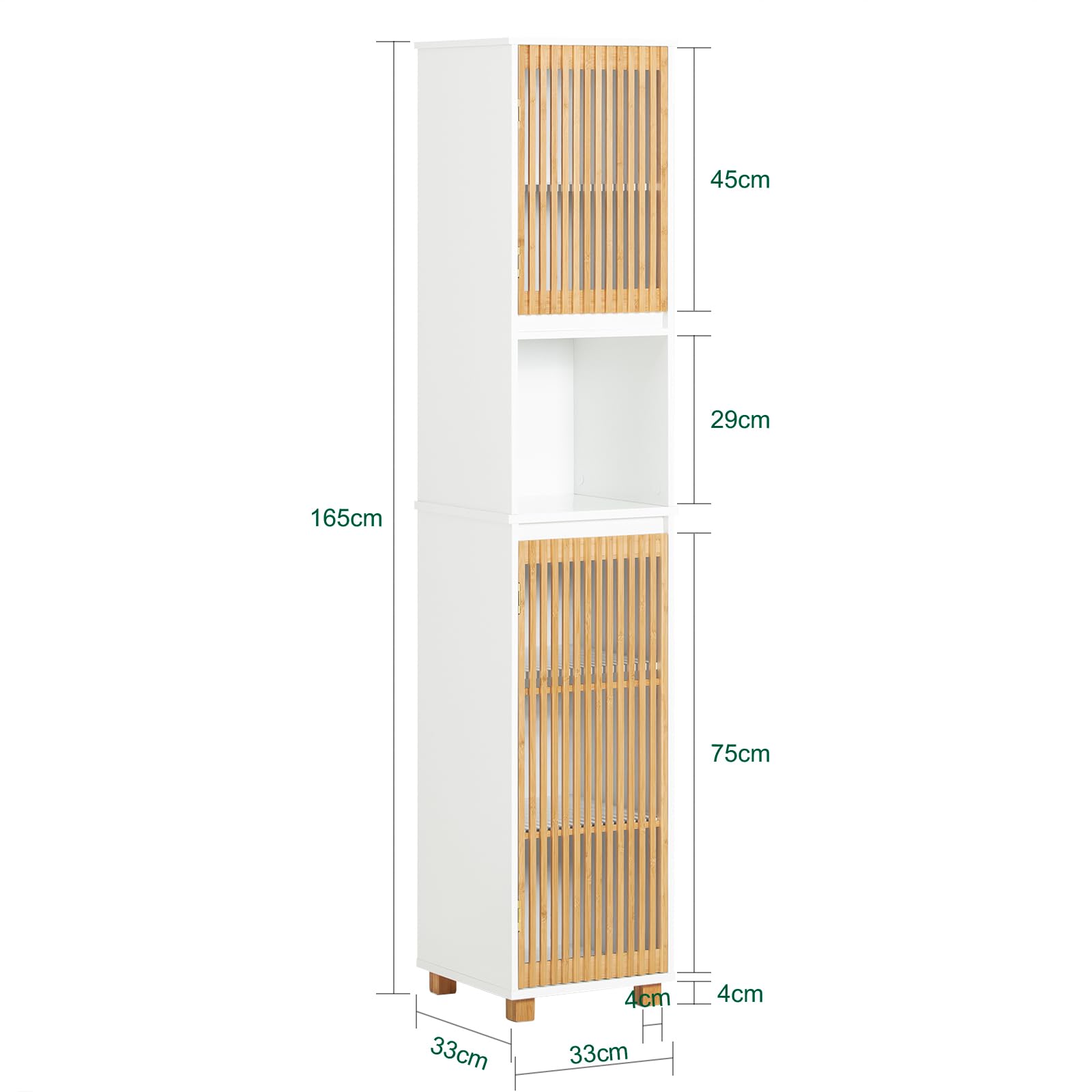 SoBuy Bathroom Tall Cabinet with Hollow Cabinet Door, 2 Doors, 6 Compartments Bathroom Shelves, Storage Rack, Freestanding Storage Cabinet Shelf, Natural and White, BZR127-W