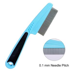 JIANYI Flea Comb with Rubber Handle, Flea and Tick Comb for Dogs & Cats, Fine Tooth Dog Comb for Grooming (Blue)