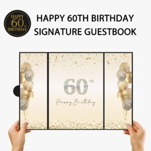 DARUNAXY Black Gold 60th Birthday Party Decorations, Happy 60th Birthday Alternative Signature Guest Book for Men Women Cheers to 60 Years Old Gifts 60 Birthday Signing Card Board Party Supplies