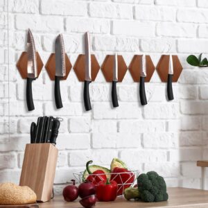 layhit 6 pcs hexagon magnetic knife holder stand for wall 2.36 inch magnetic knife block wood knife wall magnet rack with adhesive tape and screws for kitchen fridge utensil organizer refrigerator