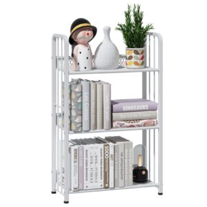 azheruol bookshelf storage shelf bookcase freestanding storage stand book organizer for living room, bedroom, kitchen, rust resistance,easy assembly multi-functional organizer(3 tiers,white)