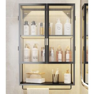 FUYAO Bathroom Wall Cabinet,Metal Medicine Cabinet with Glass Door,Bathroom Cabinet Wall Mounted with Towel Bar,Over The Toilet Storage Cabinet,Hanging Cabinet for Bathroom, Livingroom