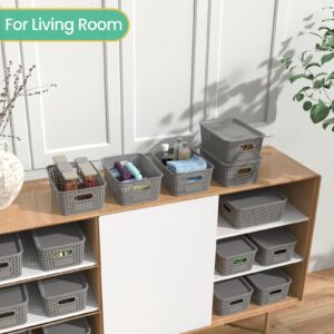 Plastic Storage Baskets with Lid-Plastic Storage Containers Stackable Storage bins: Storage Baskets for Organizing Shelves Drawers Desktop Closet Playroom Classroom Office, 8Pack-Gray,10.2x7.2x4.1Inch