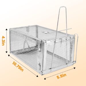 Moclever Humane Rat Trap Rat Trap Cage Humane Live Rodent Trap Cage Live Rat Trap Galvanized Iron Mice Mouse Control Bait Catch w/Detachable U Shaped Rod-10.7"X 5.4"X 4.4"-3PCS