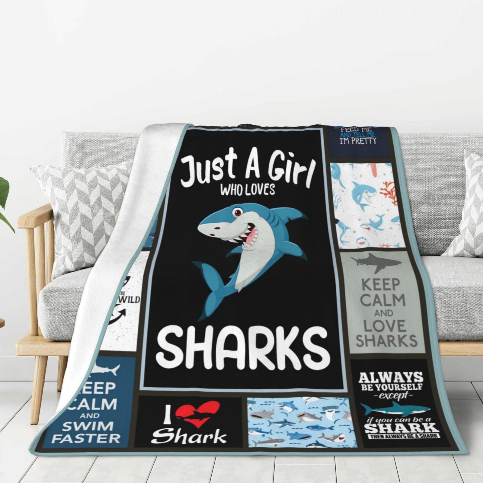 Shark Blanket Super Soft Warm Shark Fleece Throw Blanket Cozy Fluffy Just a Girl Who Loves Sharks Lightweight Flannel Gifts Blankets for Kids Adults 80"X60"