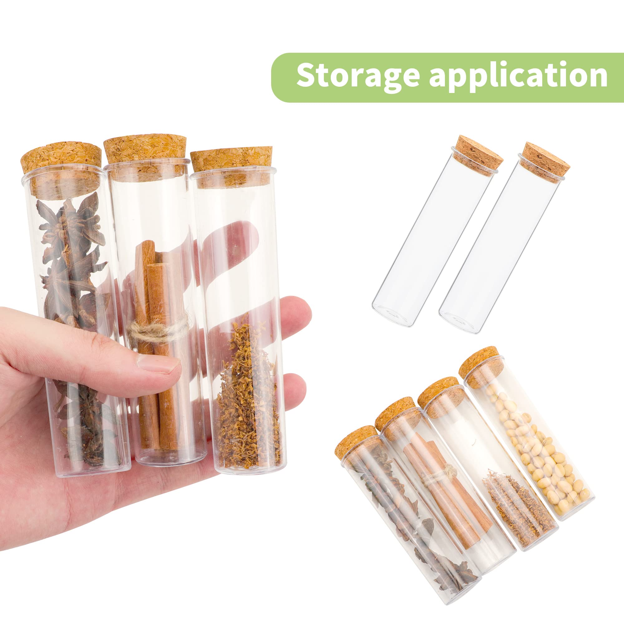 KEJJNYER 20 Pcs 60ml Flat Test Tubes with Cork Stoppers, 120x30MM Clear Plastic Test Tubes Container Plastic Flat Bottom Storage Tubes for Candy Storage Plant, Party