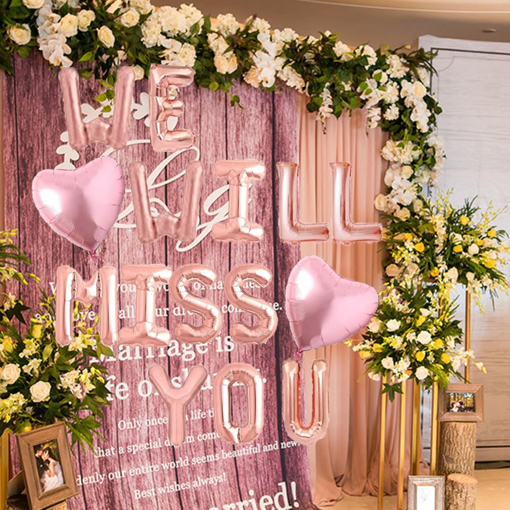 We Will Miss You Balloons, Rose Gold Mylar Farewell Party Sign, Going Away/Job Change/Travel/Retirement/Graduation Party Supplies