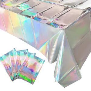 jxpartyy 4 pack iridescent tablecloth, 54" x 108" table cloths iridescence plastic disposable table covers iridescent disco party decorations, birthday decor tablecloth for buffet table (laser)