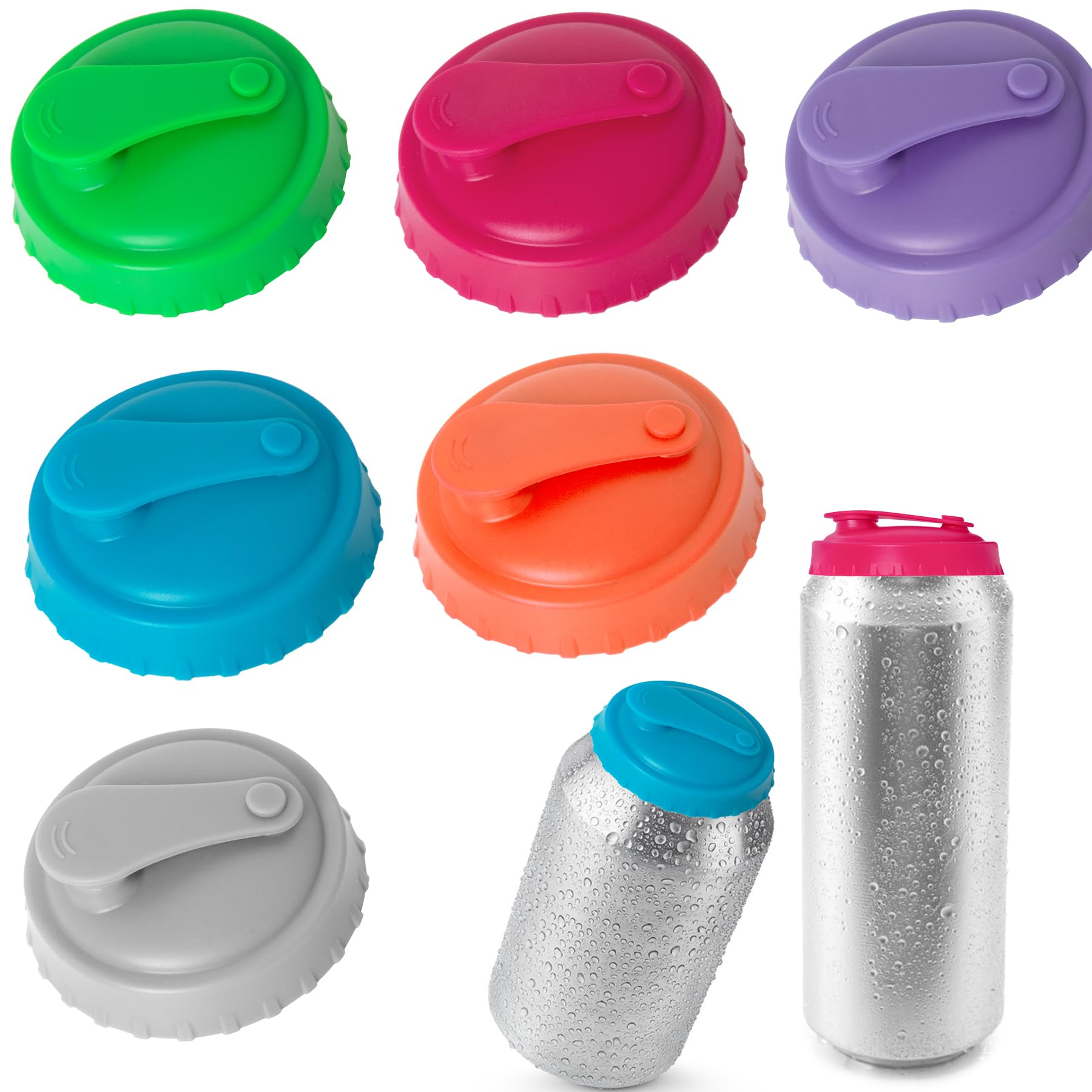 TIMEDIARY 6pcs Soda Can Lids,Silicone Soda Can Covers Lids, Reusable Lid Can Stopper Can Toppers Can Top For Soda Pop Beer, Drink (6 Colors)