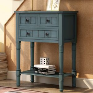 lostcat narrow console table sideboard,24inch entryway table,with three storage drawers and bottom shelf, easy assembly,for living room, entryway/hallway(navy)