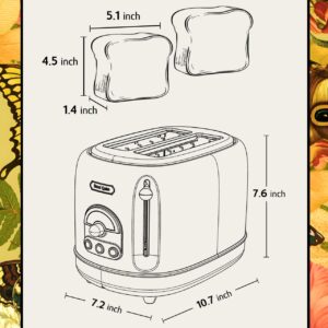 Hazel Quinn X Eduardo Recife Collaboration 2-Slice Retro Toaster, 6 Browning Levels, 3 Functions-Defrost/Reheat/Cancel, Removable Crumb Tray for Easy to Clean, 1.5 Inches Extra Wide Slots