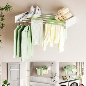 Vikaqi Wall Mounted Clothes Drying Rack 31.5", Foldable Wall Mount Laundry Drying Rack Folding Indoor, Drying Rack Clothing Collapsible, Towel Drying Rack with Wall Template