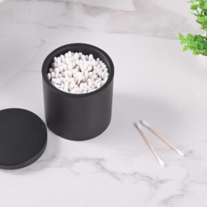 Joitsvia Cotton Swab Holder, Qtip Holder Dispenser with Lid, Resin Bathroom Containers,Vanity Storage Jars Organizer for Cotton Ball, Floss, Bath Salts, Bathroom Accessories, Matte Black