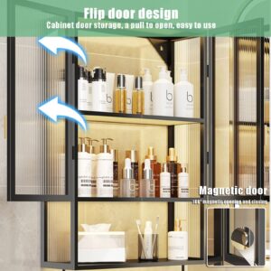 FUYAO Bathroom Wall Cabinet,Metal Medicine Cabinet with Glass Door,Bathroom Cabinet Wall Mounted with Towel Bar,Over The Toilet Storage Cabinet,Hanging Cabinet for Bathroom, Livingroom