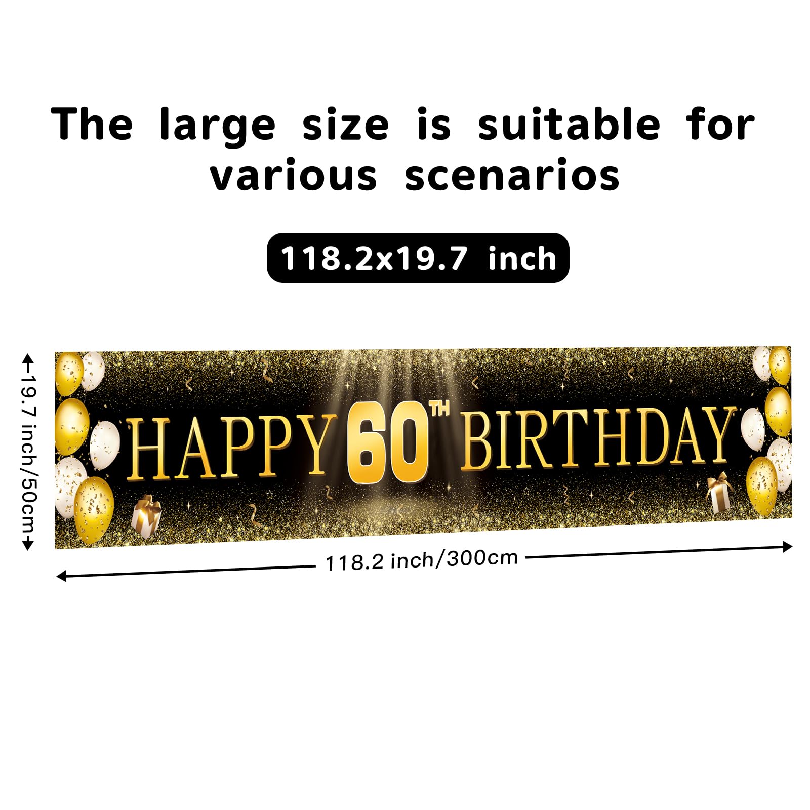 TZSS Large Happy 60th Birthday Banner, Happy 60th Birthday Decorations Yard Signs, 60th Birthday Indoor Outdoor Party Decorations (118" X 20")