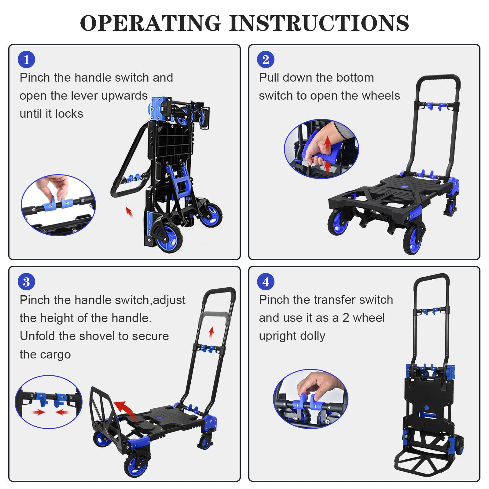 Oyoest 2 in 1 Folding Hand Truck with Folding Basket,Heavy Duty Hand Truck Dolly 330lbs Capacity with Telescoping Handle and Rubber Wheels,Portable Dolly Cart with Bungee Cords for Moving