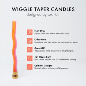 Wiggle Candles (2 Pack) - Joyful Dancing Design Taper Candlesticks | Bright Colors | 7/8” diam x 11” Length | Designed by Lex Pott | Made in USA (Orange)