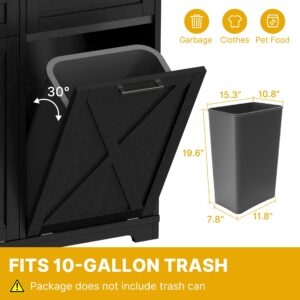 DWVO Double 10 Gallon Tilt Out Trash Bin Cabinet with 2 Drawers, Wooden Trash Can Trash Cabinet Kitchen Island with Garbage Bin Laundry Hamper for Kitchen, 39.4”W x 14”D x 36.8”H, Black