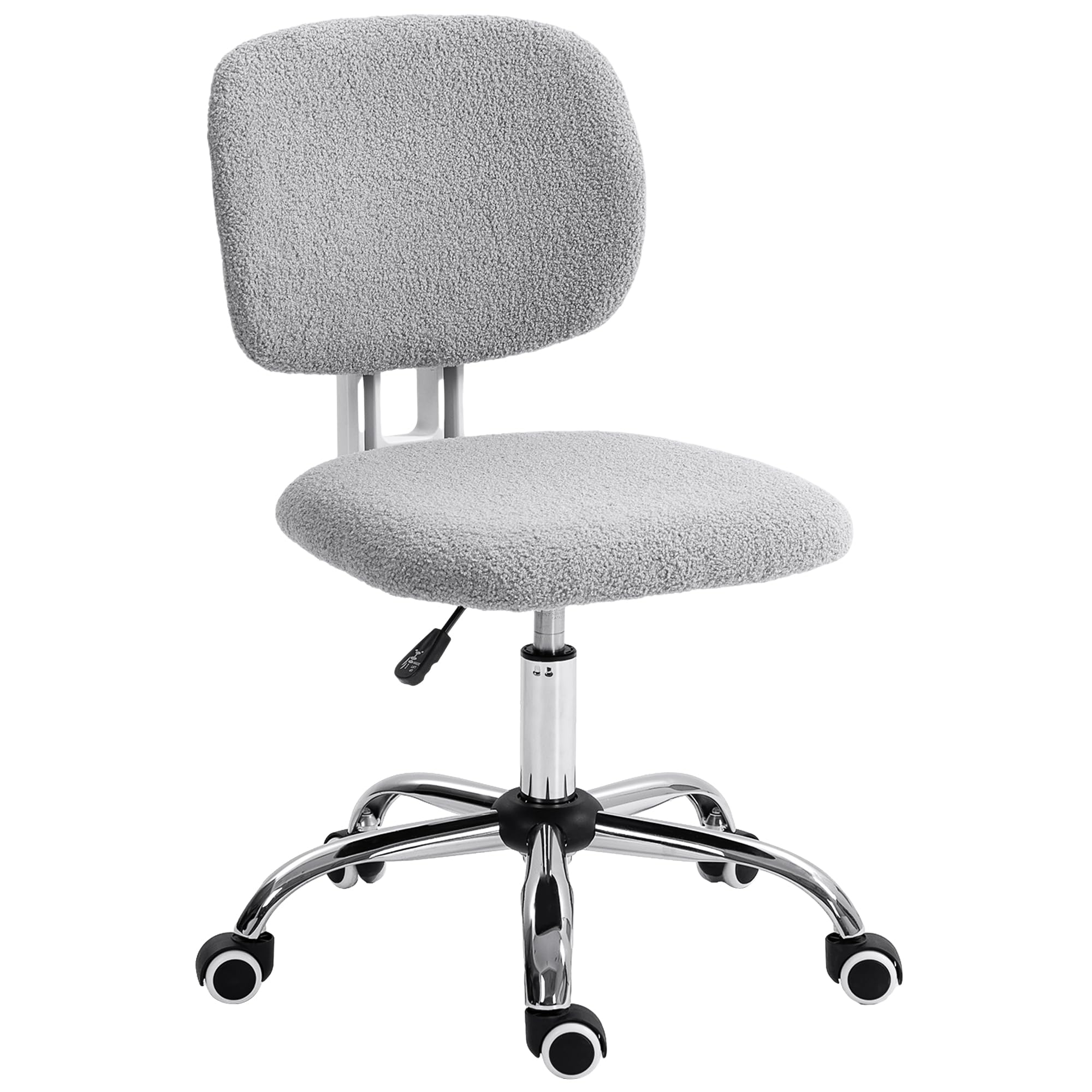 Vinsetto Cute Armless Office Chair, Teddy Fleece Fabric Computer Desk Chair, Vanity Task Chair with Adjustable Height, Swivel Wheels, Mid Back, Light Gray