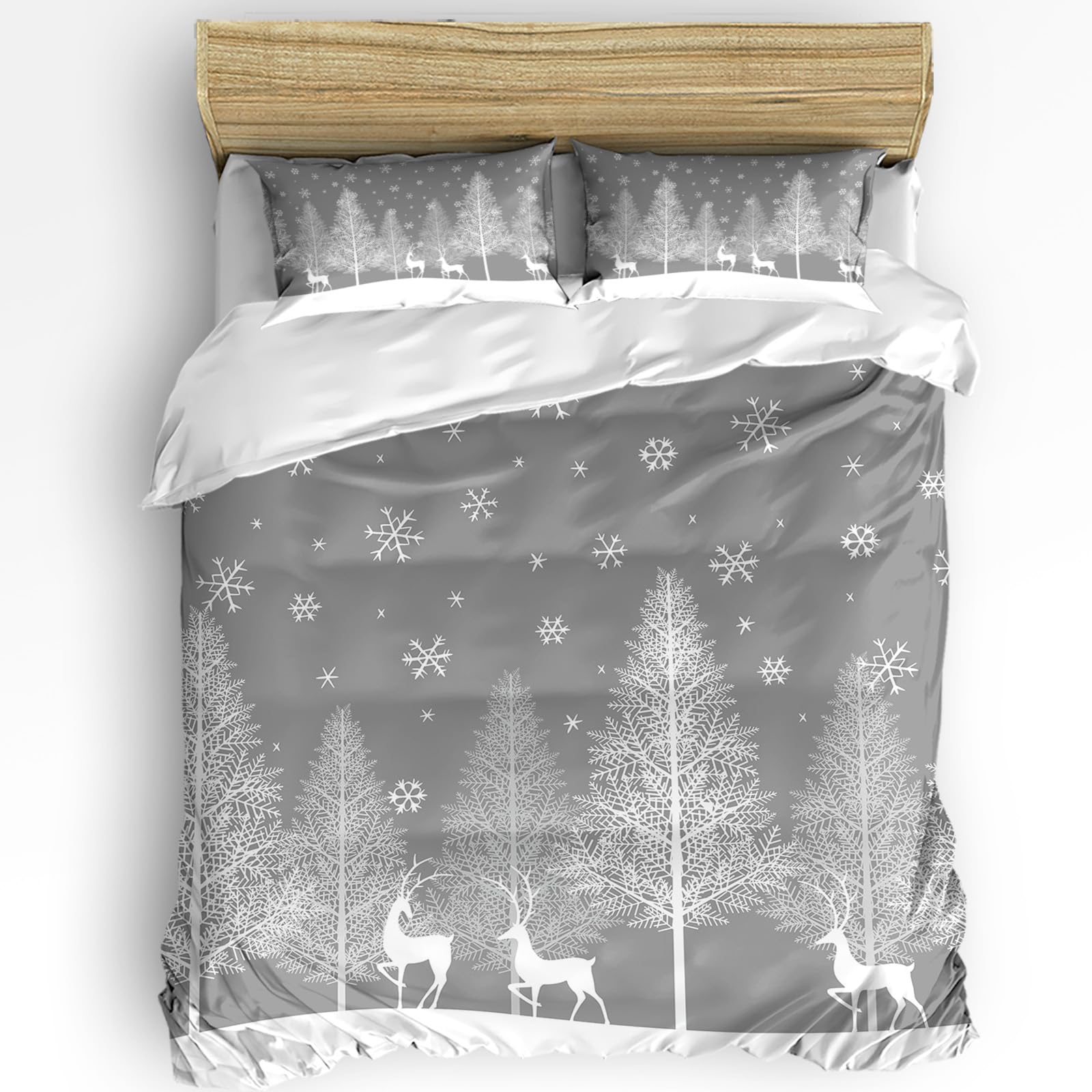 Christmas Comforter Sets California King Size Xmas Tree Elk Deer Reindeer Soft Bedding Duvet Cover Sets 3 Pieces Snowflake Snow Forest Bedding Set with Comforter Cover and 2 Pillow Cases Bedroom