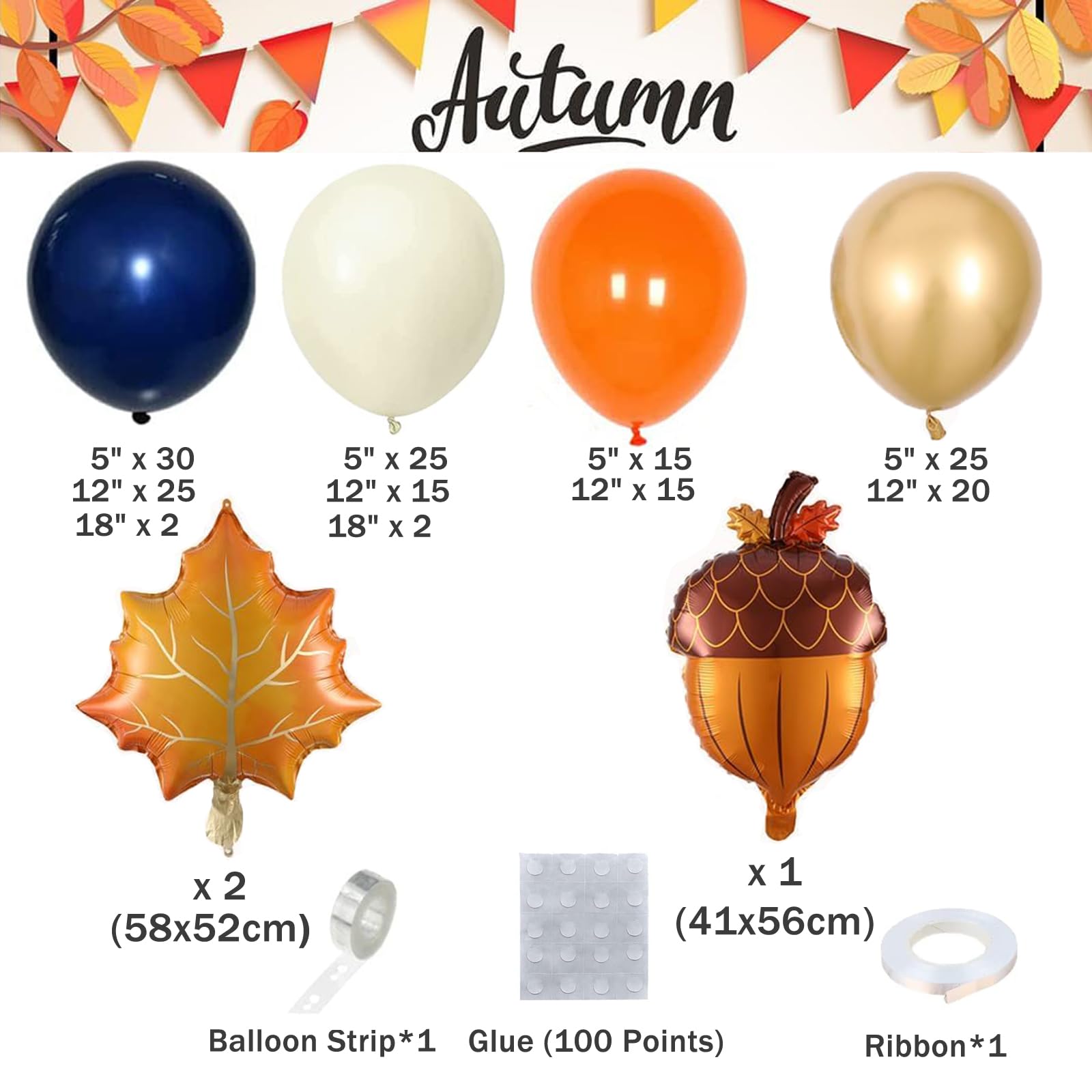 Fall Thanksgiving Balloon Garland Arch Kit, Navy Blue Metallic Gold Orange Ivory White Balloon Garland Kit for Fall Thanksgiving Autumn Birthday Fall Little Pumpkin Baby Shower Party Decorations