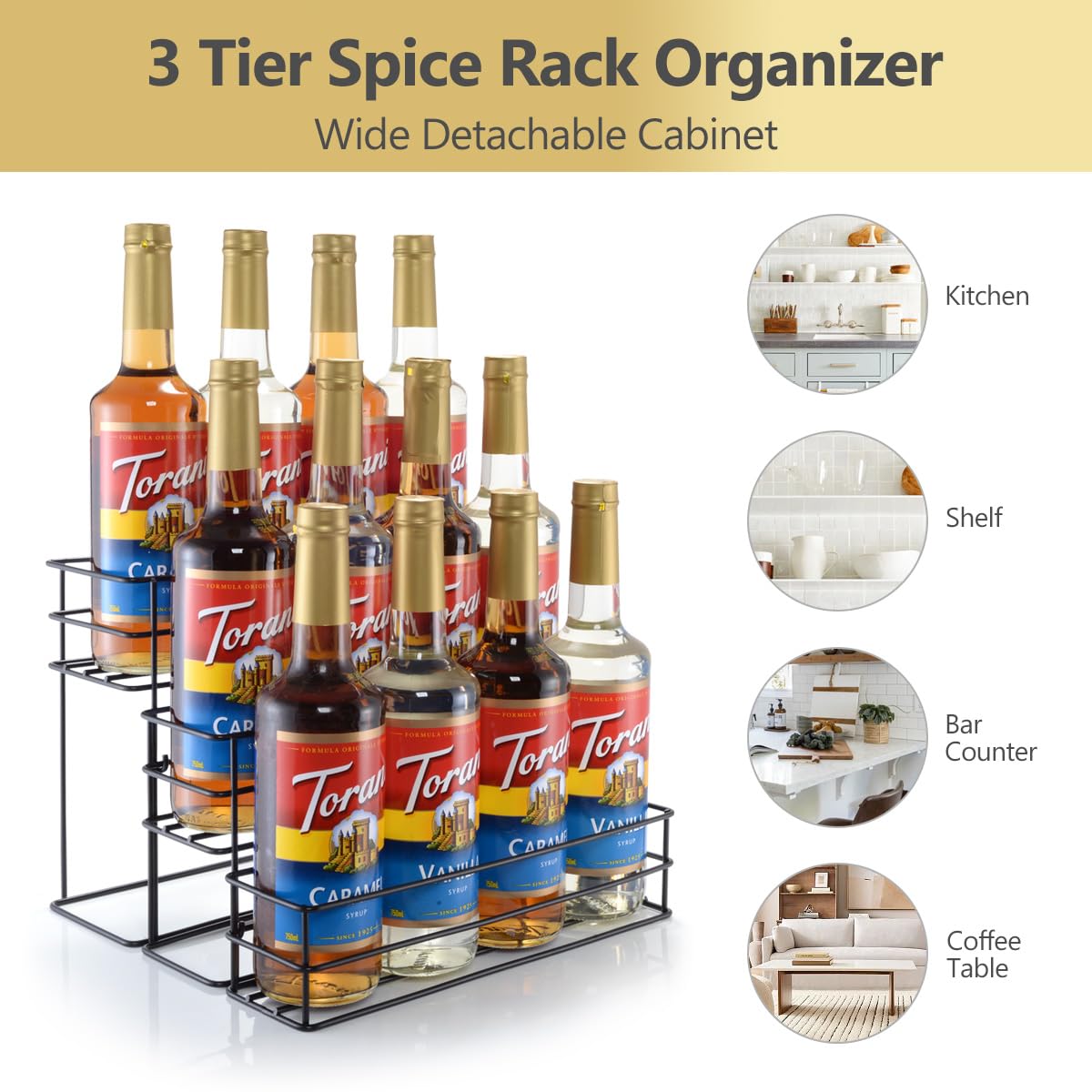 kimilus 12 Bottle Capacity Coffee Syrup Organizer 3 Tier Coffee Syrup Stand Shelf for Coffee Bar Kitchen Small Wine Rack for Bar Family Storage for Syrup Wine Dressing