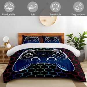 Duvet Cover Full,Gamer Bedding Set Full ,Game Console Comforter Cover Full Size for Boys Kids,Cool 3D Gaming Geometric Bedding Set, 3 Pieces, 1 Gamer Duvet Cover 80"x90" and 2 Pillow Shams 20"x30"