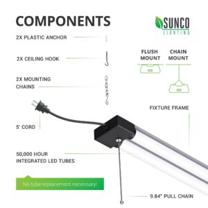 Sunco Lighting 32 Pack Shop Lights LED 4ft Plug in Linkable Workshop Fixture, 4100 LM, Link Up to 4, 5FT Power Cable, Surface or Suspension Mount, 40W, 6000K Daylight Deluxe, 48 Inch, Frosted ETL